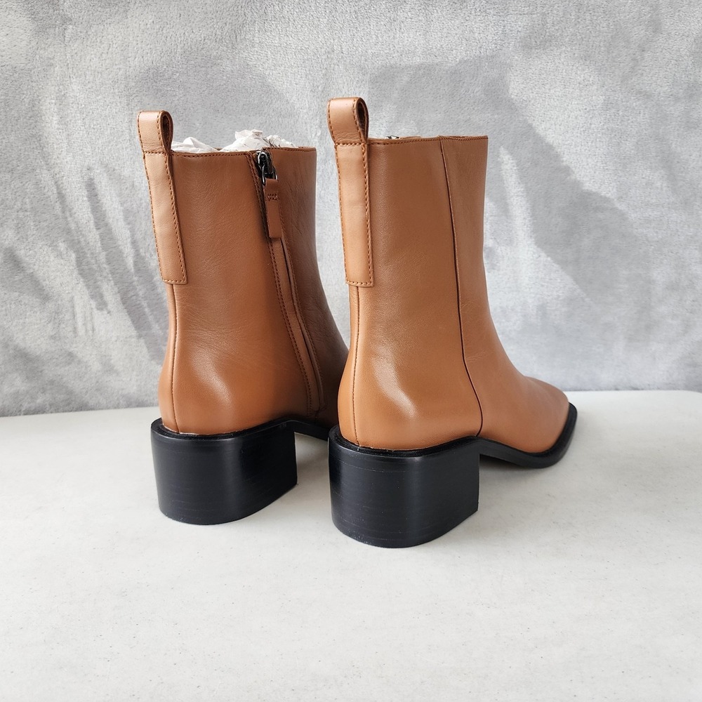 Everlane The City Boots Womens Size 9.5 Saddle Brown Leather Ankle Heel Zip NIB - Picture 6 of 13